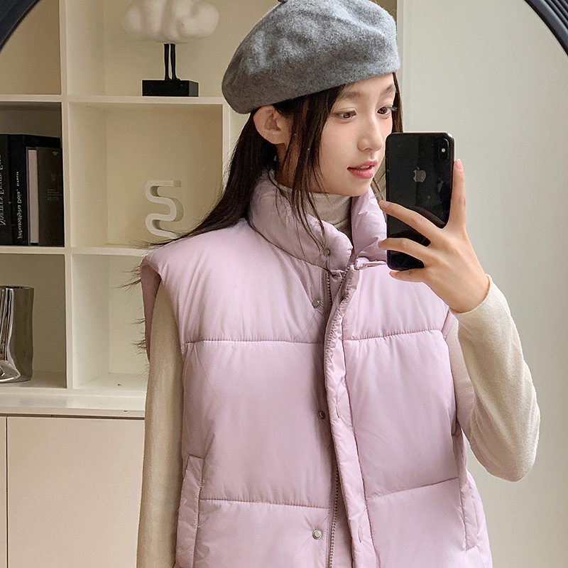 浅蓝色无袖立领羽绒棉服马甲女冬季新款小个子短款保暖面包服外套|undefined