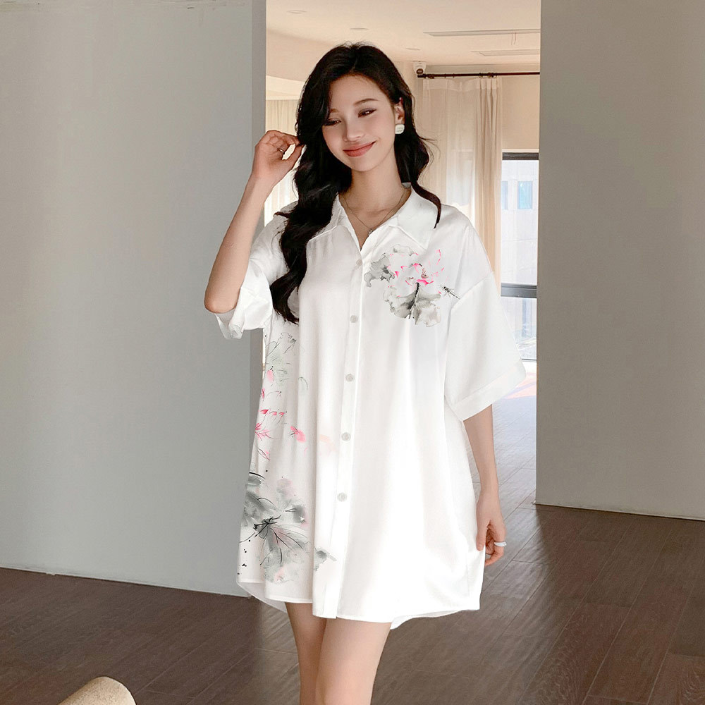 Yaoting nuevo pijama de mujer satin Chiffon Cardigan vestido de pijama de manga corta de seda de hielo vestido vestido de camisa SQ3525 ropa para el hogar