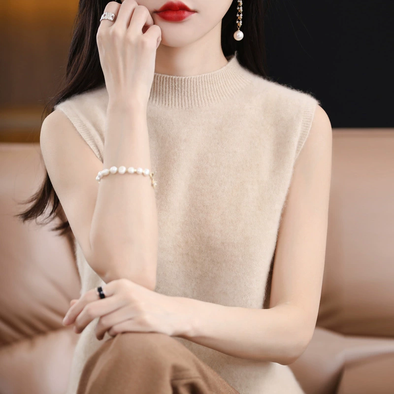 Woolen tank top, knitted base sweater, high collar, oversize