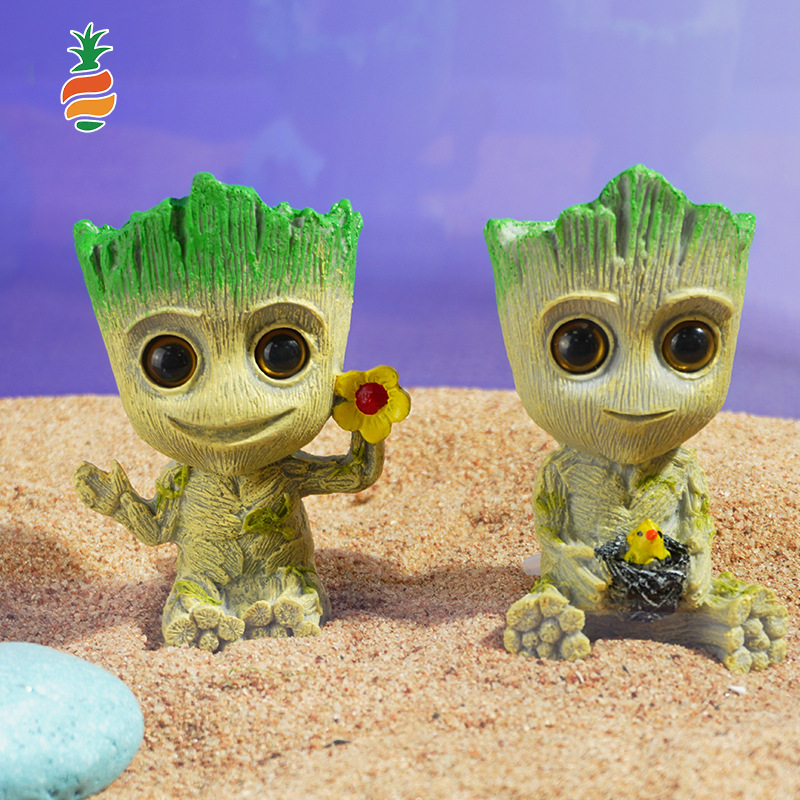 Tanque de peces acuario resina árbol hombre decoración refugio casa decoración sumergido Marvel Grut Groot Fish Tank paisaje