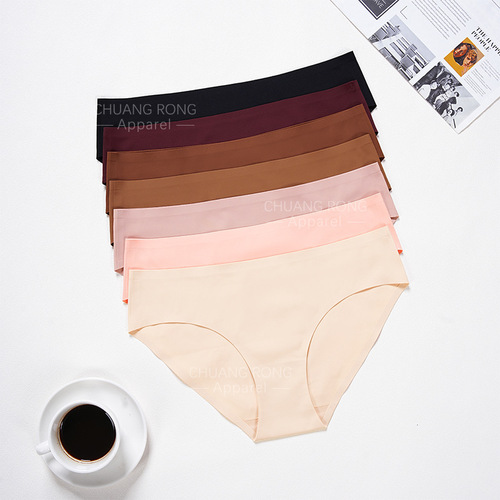 Sexy Large Size Seamless Ice Silk Panties Women's Folded Pure Cotton Crotch Breathable Quick-drying Women's Sports and Fitness Briefs