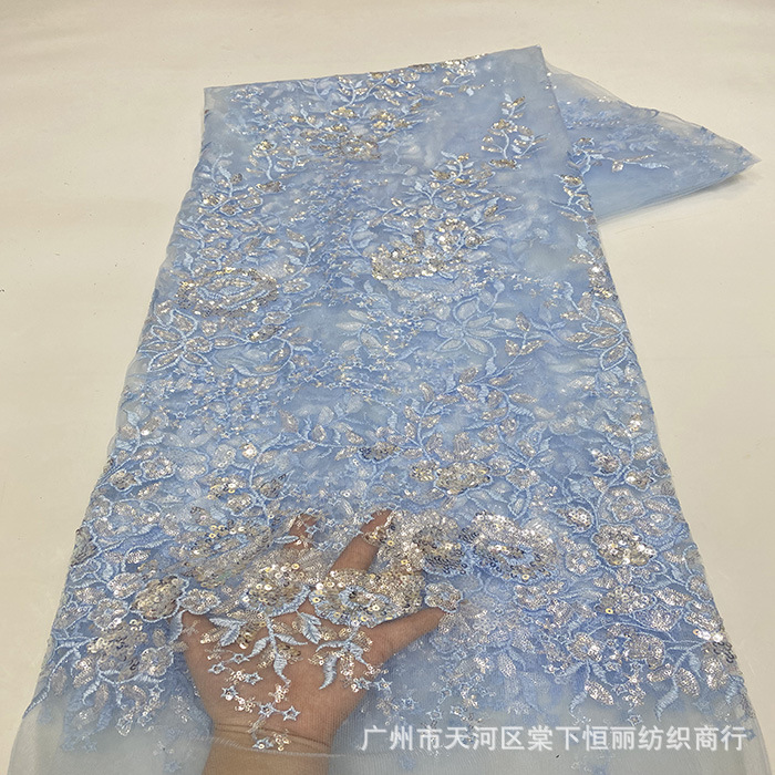 酒红亮片珠片婚纱礼服面料刺绣花边时装舞台服绣花布sequins lace