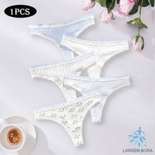 纯棉碎花丁字裤女提花蕾丝拼接性感T字裤档透气舒适低腰女士角裤