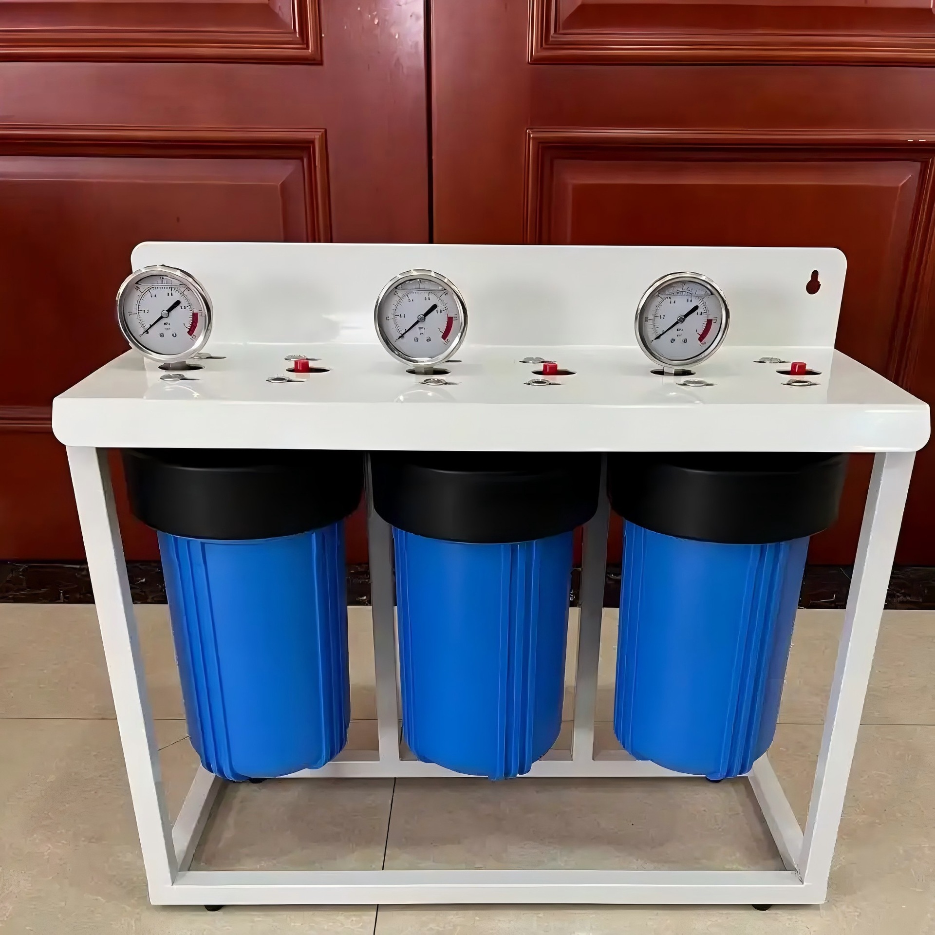Prefiltro gordo grande de 20 pulgadas, agua del grifo de la cocina de tres niveles, purificador de agua para toda la casa, botella azul transparente, estante de gran flujo image 14