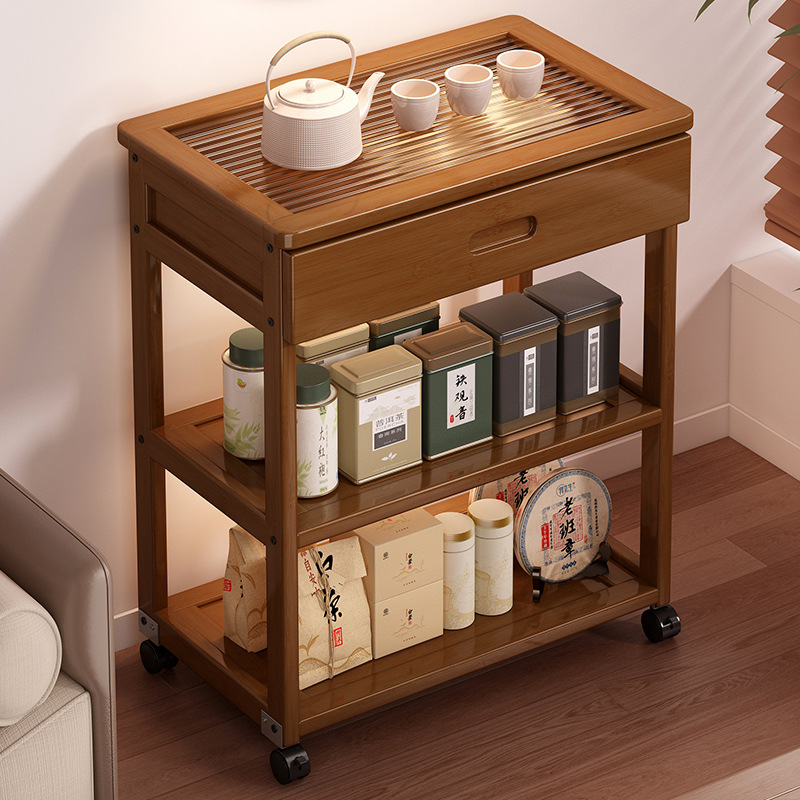 Movable Glass Side Table Small Coffee Table Modern Simple Storage Rack Storage Cabinet Multi-Layer Thickened Bedside Table Tea Cabinet
