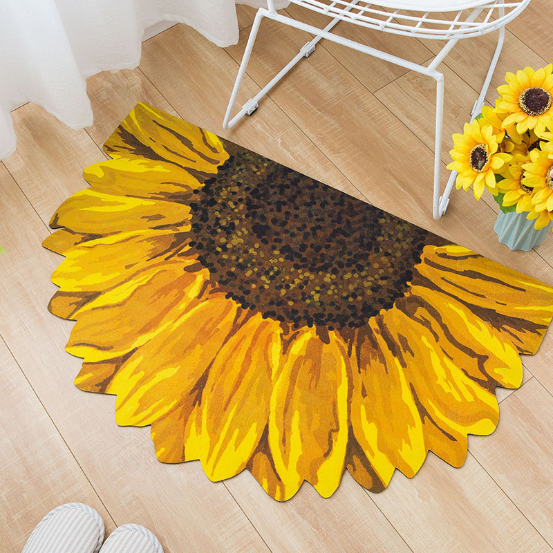 Semicircular Entrance Mat With Floral Pattern And Rubber Backing_voghion.com
