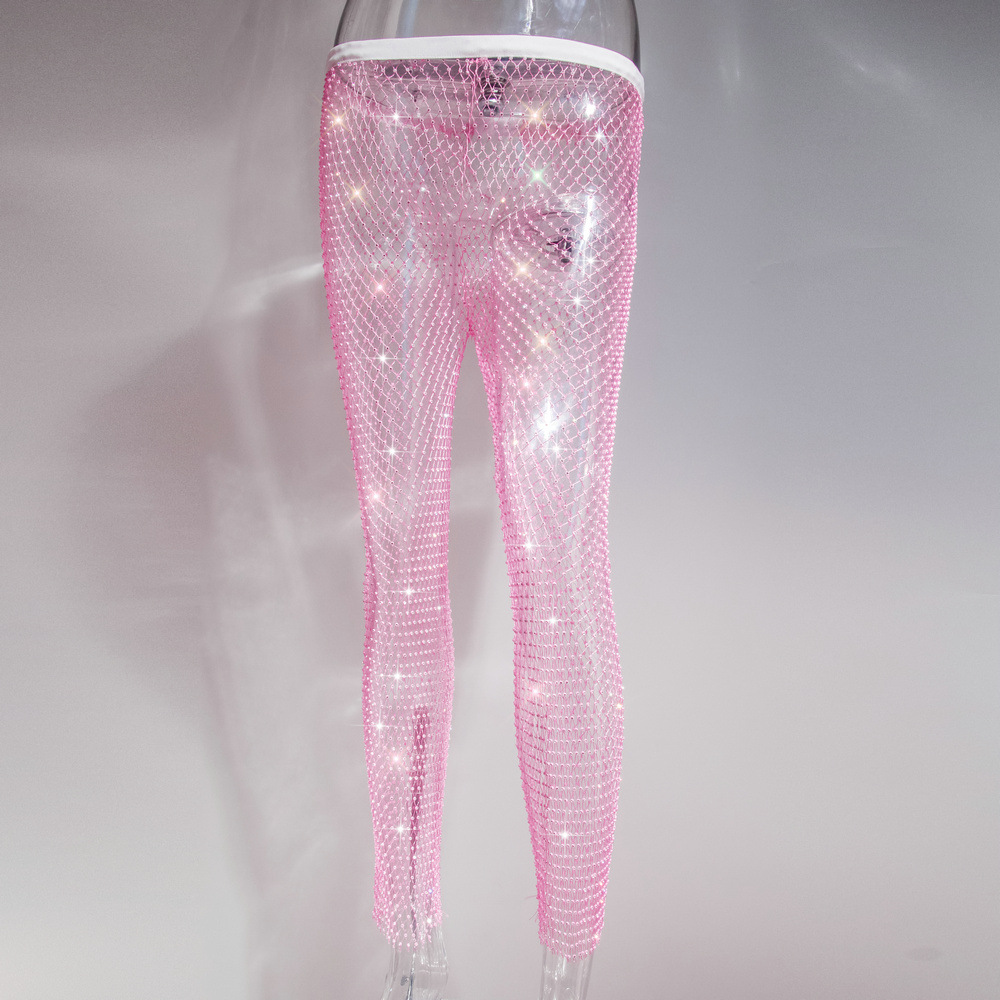 Leggings de rejilla con diamantes de imitación, adelgazantes, para mujer, éxito de ventas en Amazon, color fluorescente 1052