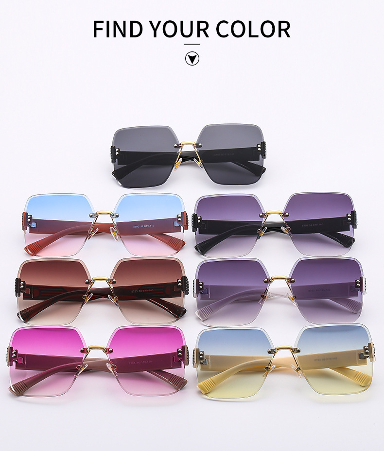 Frameless Large Box Sunglasses For Women With Mirror Legs_voghion.com