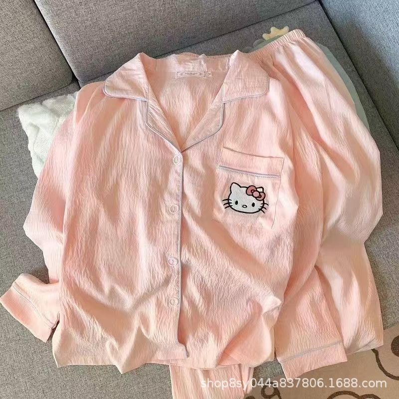 Dolce niña encantadora caricatura perro impresión pijama mujer primavera y otoño nuevo suelto pantalones largos de mangas largas set de ropa para el hogar