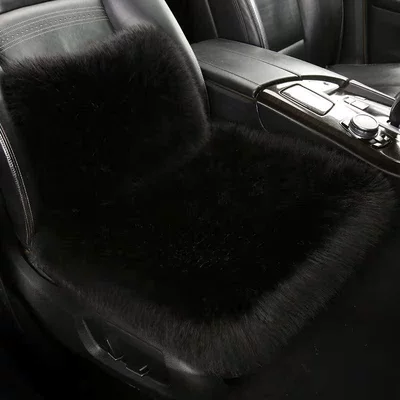 Seat Cushion Winter Plush Single-Piece | Wool pad - black-single-seat-lumbar-support
