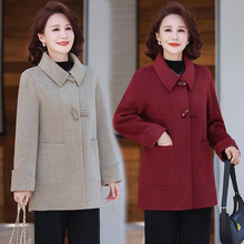 中老年女装妈妈冬装毛呢外套新款中老年秋冬中长款双面毛呢大衣女