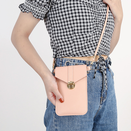  New Women's Fashion Lock-Clasp Crossbody PU Leather Touchscreen Phone Wallet, Vintage Style, with Buckle, Small Purse for Students