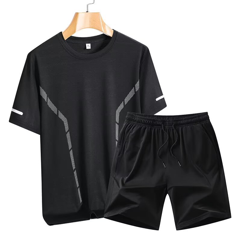 Hielo camiseta delgada hombre y mujer secado rápido correr mangas cortas alta elástica juego deportivo de hielo transpirable dos piezas fabricante de chaqueta superior
