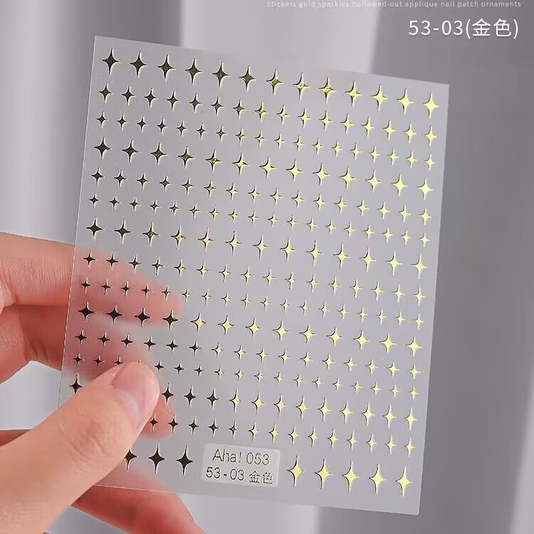Red estrella de uñas pegatinas de espalda pegatinas de uñas 3D estampado de plata estrella mini papel decoración pegatinas de media luna pentagonal