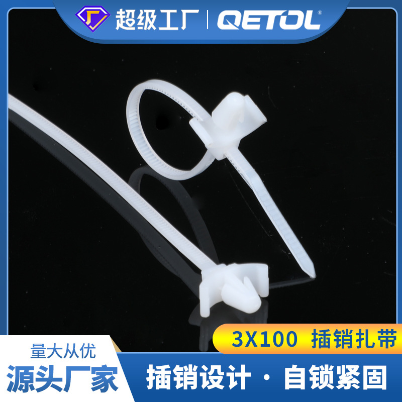 现货批发自锁式汽车飞机头插销扎带3X100mm 黑白色尼龙卡扣线束带