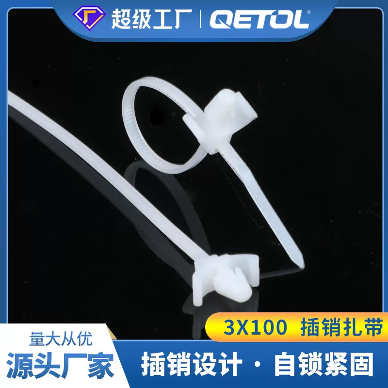 现货批发自锁式汽车飞机头插销扎带3X100mm 黑白色尼龙卡扣线束带