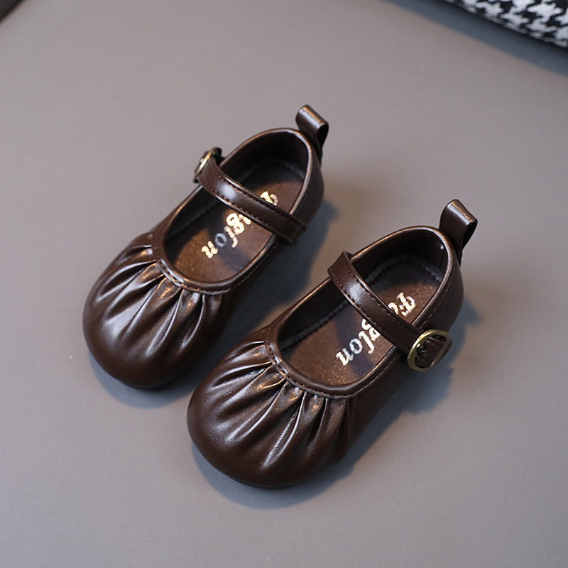 Sapatinhos infantis femininos de couro, antiderrapantes, com sola macia, estilo princesa, tendência para primavera e outono, para meninas de 1 a 6 anos._voghion.com