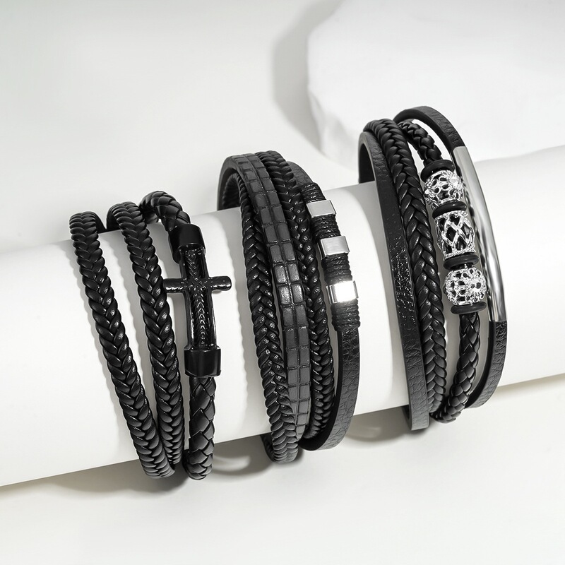Cross-Border Foreign Trade Multi-Layer Leather Bracelet for Men, Versatile Hip-Hop Bracelet for Women, Fashionable Light Luxury High-End Accessories Cross-Border Foreign Trade Multi-Layer Leather Bracelet for Men, Versatile Hip-Hop Bracelet for Women, Fashionable Light Luxury High-End Accessories