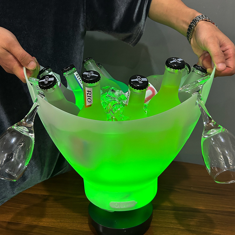 Lingote de material PP Blue music Ice Bucket de gran capacidad LED luminoso KTV Bar hielo portátil comercial