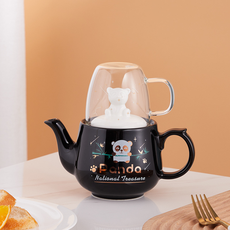 Cerámica Panda juego de té traje INS japonés Amazon Comercio exterior oferta especial puede añadir logo una olla una taza regalo