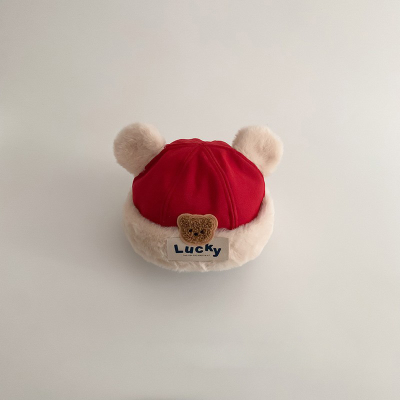 Año Nuevo, sombrero rojo para niños, sombrero de invierno cálido y grueso, sombrero de piel de peluche para bebés de un año para hombres y mujeres