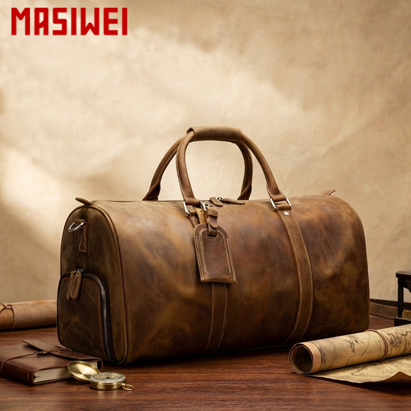 Cross-Border Best-Selling Men's Genuine Leather Travel Bag, Large-Capacity Gym Bag, Casual Retro Crazy Horse Leather Outdoor Luggage Bag