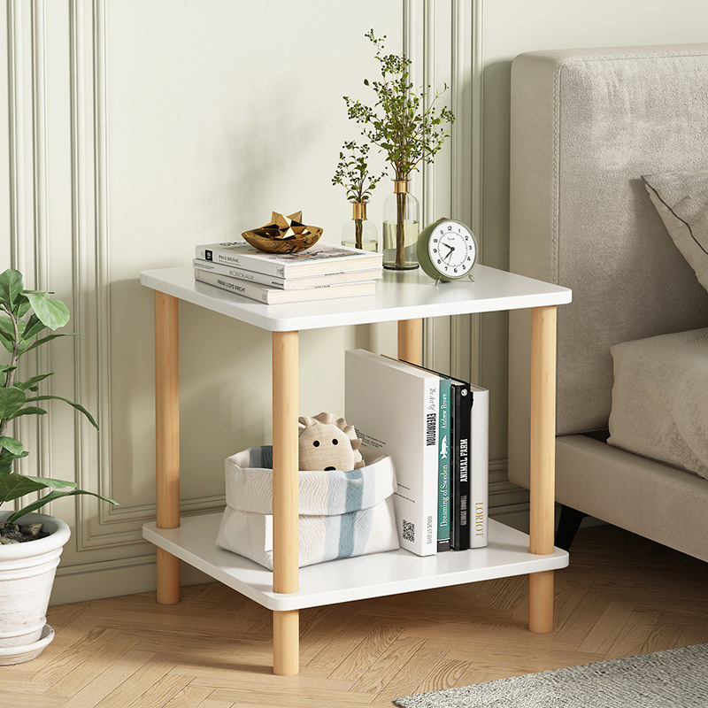 Small Coffee Table Solid Wood Double-Layer Side Table Simple Modern Small Tea Table Small Apartment Living Room Table Bedroom Simple Bedside Table