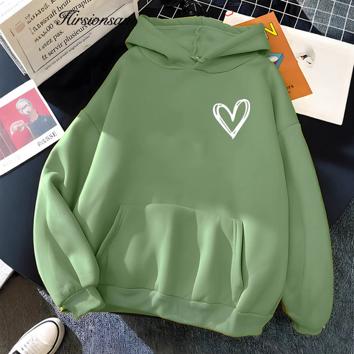 【Cross-Border Euro Code】Hirsionsan Simplic Heart Print Women's Sweatshirt