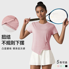 跨境欧美外贸女运动短袖T恤速干户外跑步瑜伽舞蹈健身服透气圆领