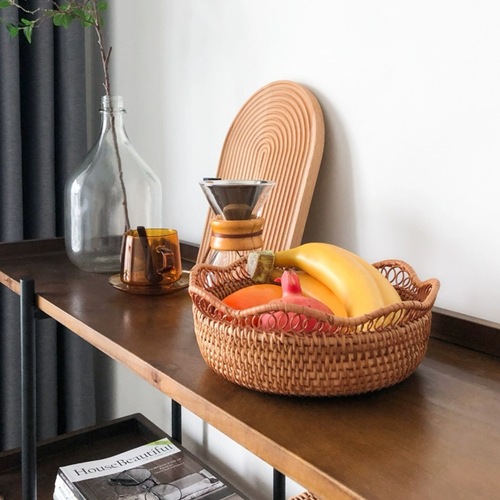 厂家批发越南秋藤编缕空水果篮三件套糖果筐面包馒头筐收纳筐