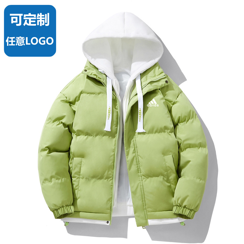 Abrigo de invierno acolchado de algodón con capucha para hombres a prueba de viento cálido forrado de lana engrosada chaqueta acolchada de algodón para hombres jóvenes abrigo de algodón acolchado casual logotipo imprimible