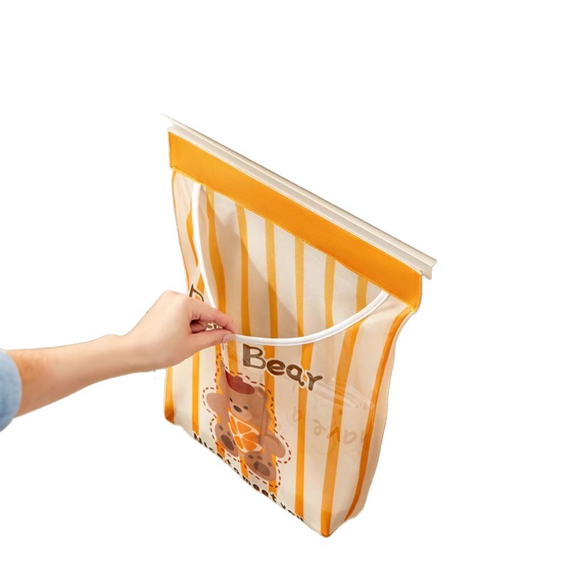 Storage system, hanging organiser, garbage bag, garbage can, plastic storage bag