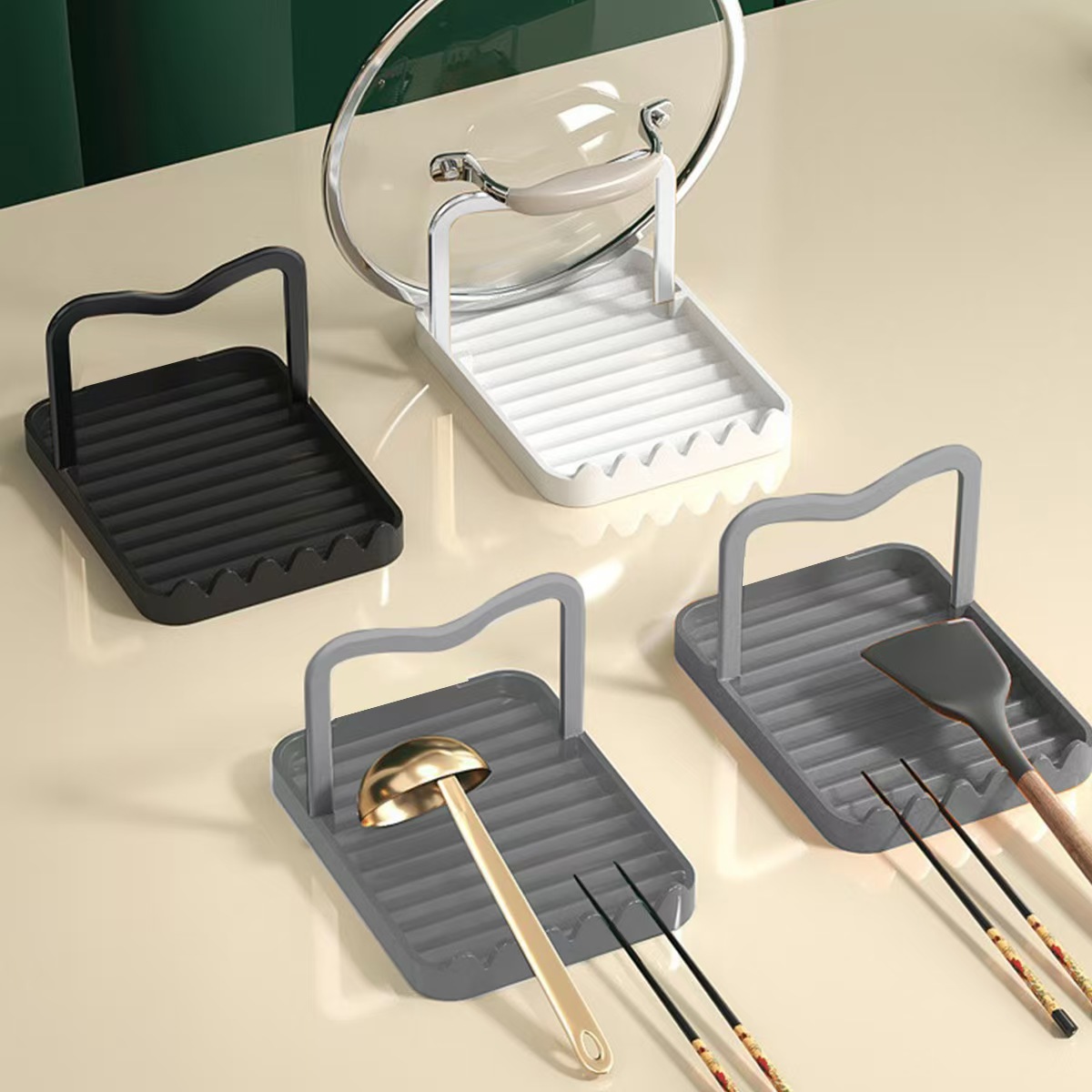 Pot Lid Holder Countertop Spatula Storage Rack Spoon and Spatula Stand Draining Rack Kitchen Storage Utensil Draining Organizer