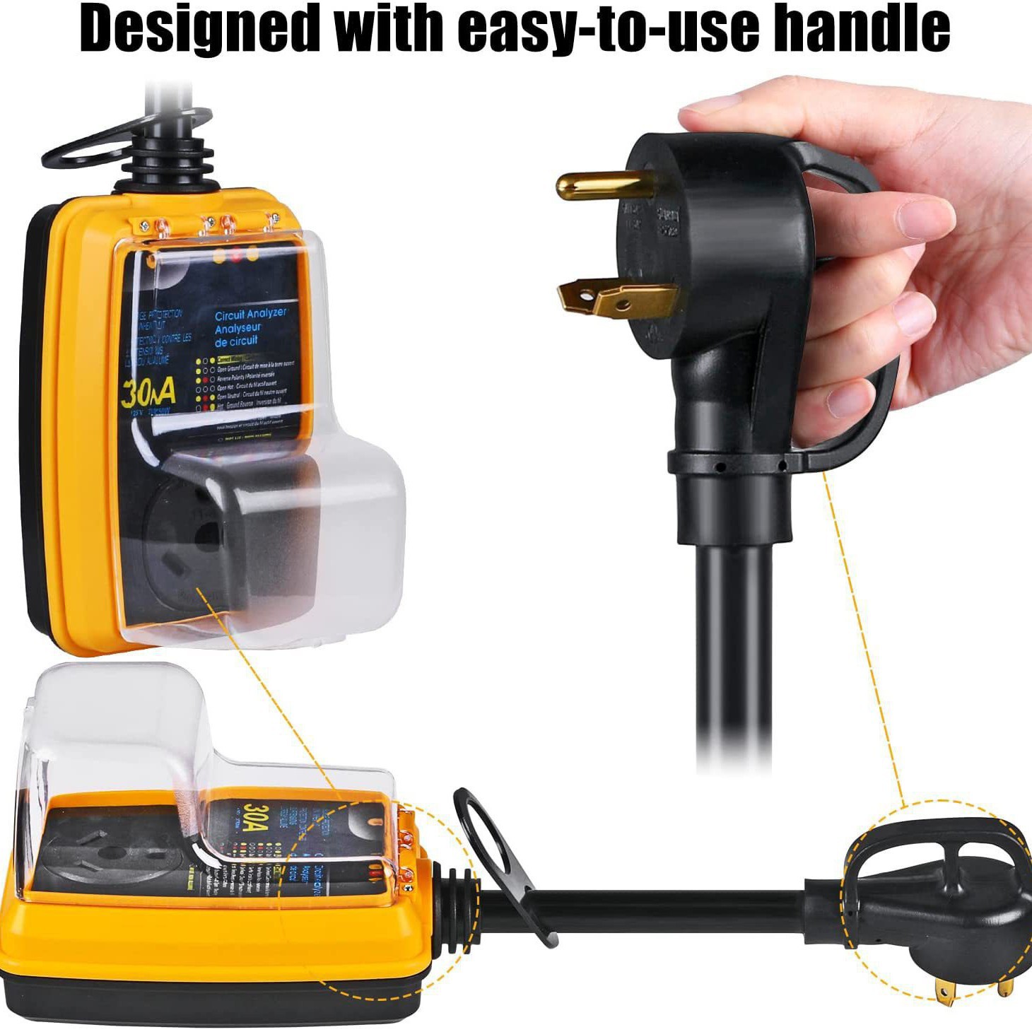 美式房车拖车线 美标 美国30A浪涌保护器插头房车线NEMA 30