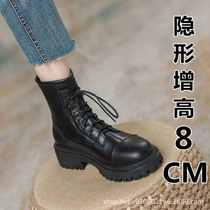 마틴 부츠 여성용 2022 여름 새로운 싱글 부츠 작은 두꺼운 바닥 레이스 업 짧은 부츠 내부 높이 영국 스타일 부츠