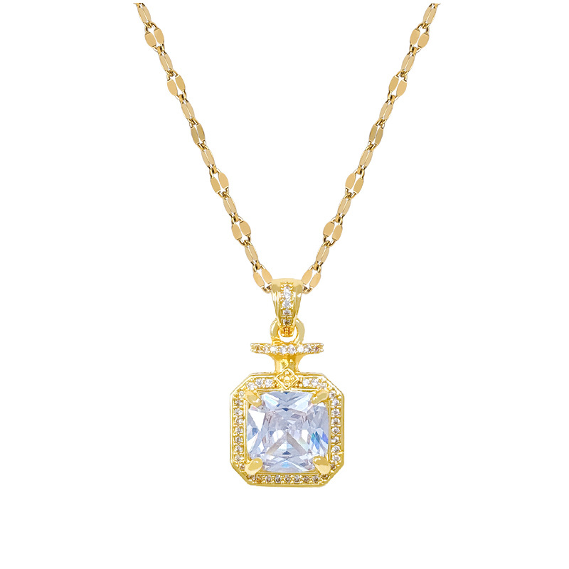 【 Titanium Steel 】 Perfume full diamond fashion, light luxury style, luxurious quality, full diamond necklace, versatile for women, collarbone chain, titanium steel chain pic 18