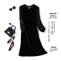 【蒂文特】新款黑色丝绒长袖连衣裙翻领修身气质显瘦单排扣长裙女