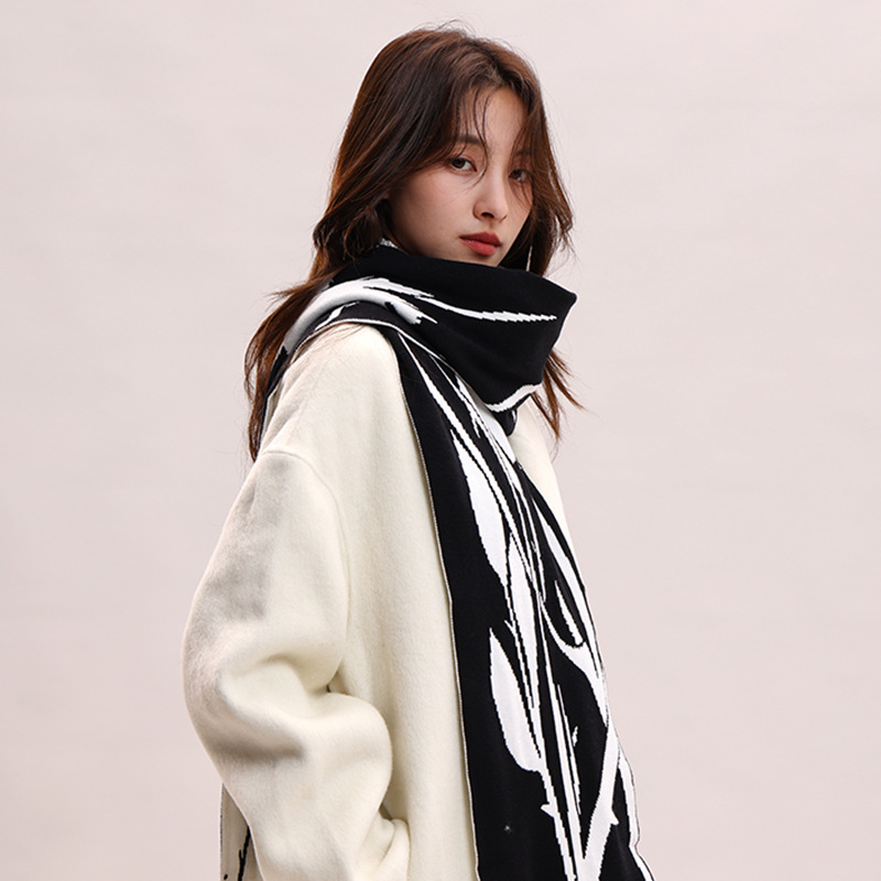 Sciarpa invernale in lana lavorata a maglia con filato di velluto di coniglio, atmosfera rosa spinata estesa, per coppie_voghion.com