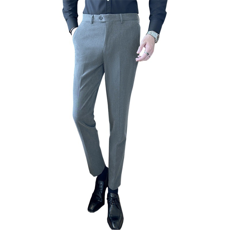 Anti-Wrinkle dark gray draping suit pants men's slim fit skinny pants business work spring and autumn new casual long pants men's pants