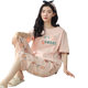 New Pajamas Women's Summer Cotton Short-sleeved Capri Pants Cute Casual Outwear Home Clothes Set Live Explosions