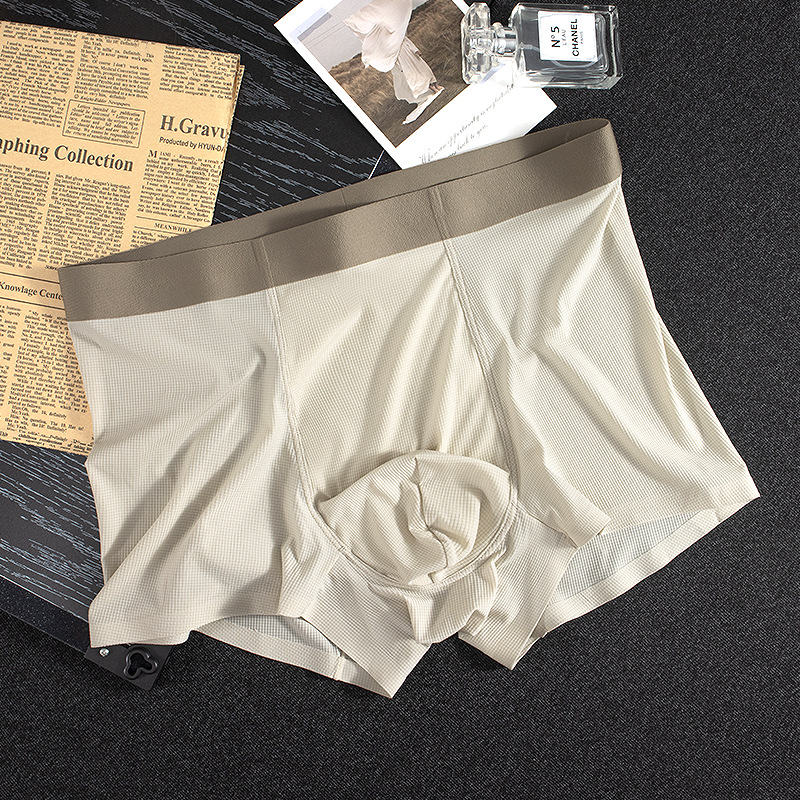 Verano nuevo estilo waffle sin costuras ropa interior de hombre de seda de hielo cómodo transpirable entrepierna bragas de color de contraste de cintura media pantalones de hombre