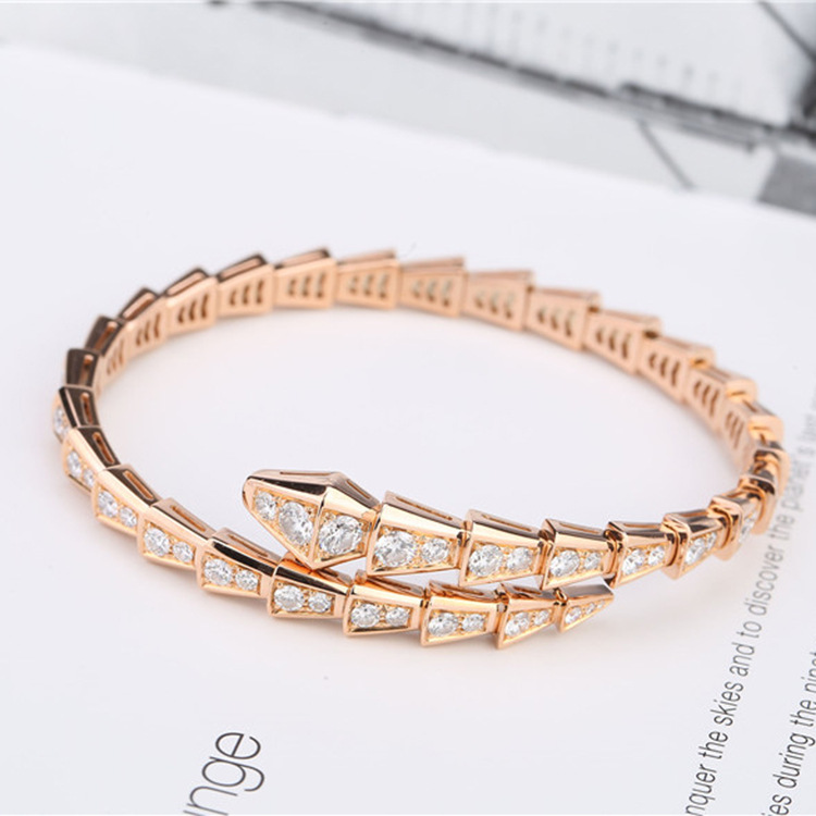 Shiny Snake Copper Inlay Zircon Bangle display picture 12