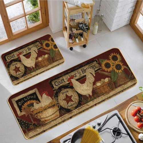 Farmhouse Farm Chicken Ground Mat Kitchen Two-Piece Entrance Door Mat Foot Mat TEMU Non-Slip