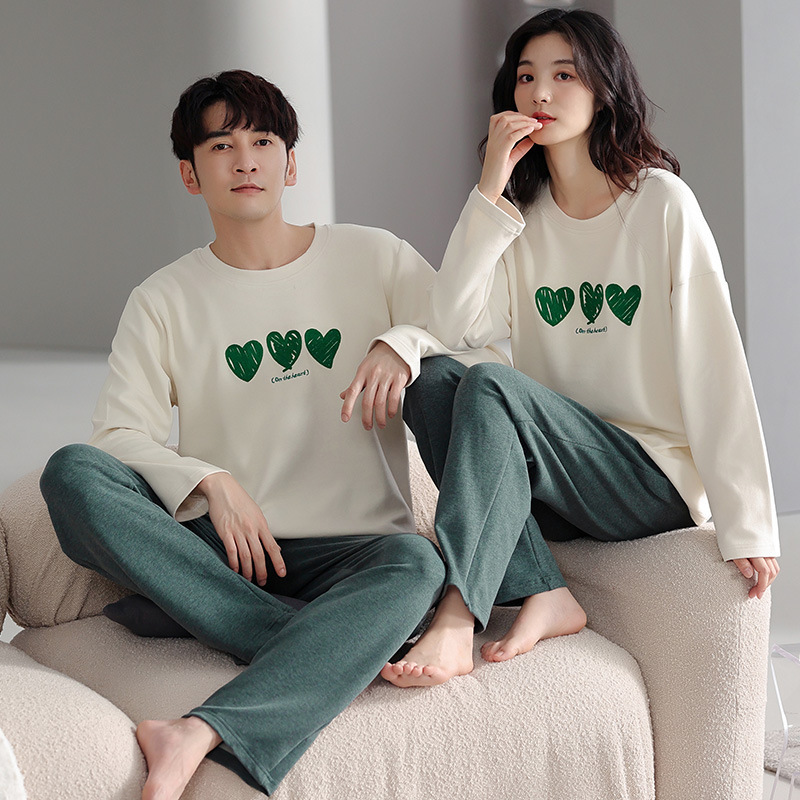 Entity Couple Pajamas Long Sleeve Cotton Fabric Crewneck Pullover Men's Loose Simple Women's Autumn Home Clothes