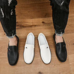 Summer New Leather Shoes Bean Shoes Men Soft Comfortable Breathable Slip-On Driving Shoes Casual Leather Shoes