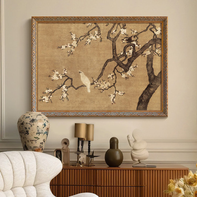 [杏花双雉图 法式中国风客厅沙发背景墙装饰画新中式玄关卧室挂画]