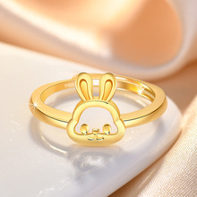 2024年兔戒指镀黄金开口新款黄金色兔子戒指女生肖兔本命年时尚
