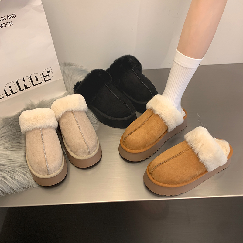 Pantofole pelose Baotou da donna da indossare fuori autunno e inverno nuovo stile celebrità di Internet muffin suola spessa più scarpe di cotone pigro calde di velluto_voghion.com