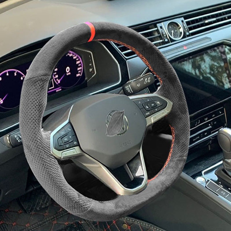 Cubierta del volante Lingdu costura a mano Passat Mai Sagitar CC Tiguan L Golf Tu Yue X Ang de cuero fibra carbono