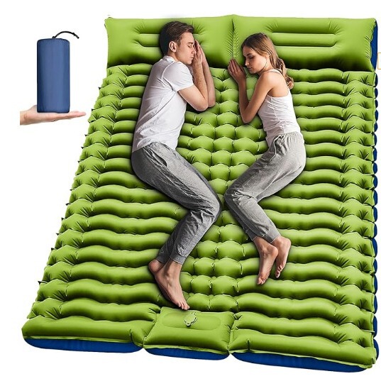 Double sleeping mat super thick 2 people with pillow built-in foot pump inflatable sleeping mat portable camping mat Double sleeping mat super thick 2 people with pillow built-in foot pump inflatable sleeping mat portable camping mat